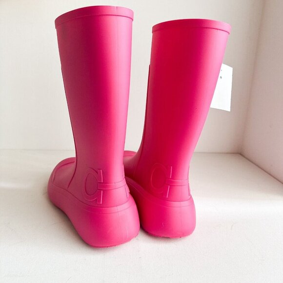Salvatore Ferragamo Barbie Pink Mid Calf Rain Boots 9 - Picture 2 of 7